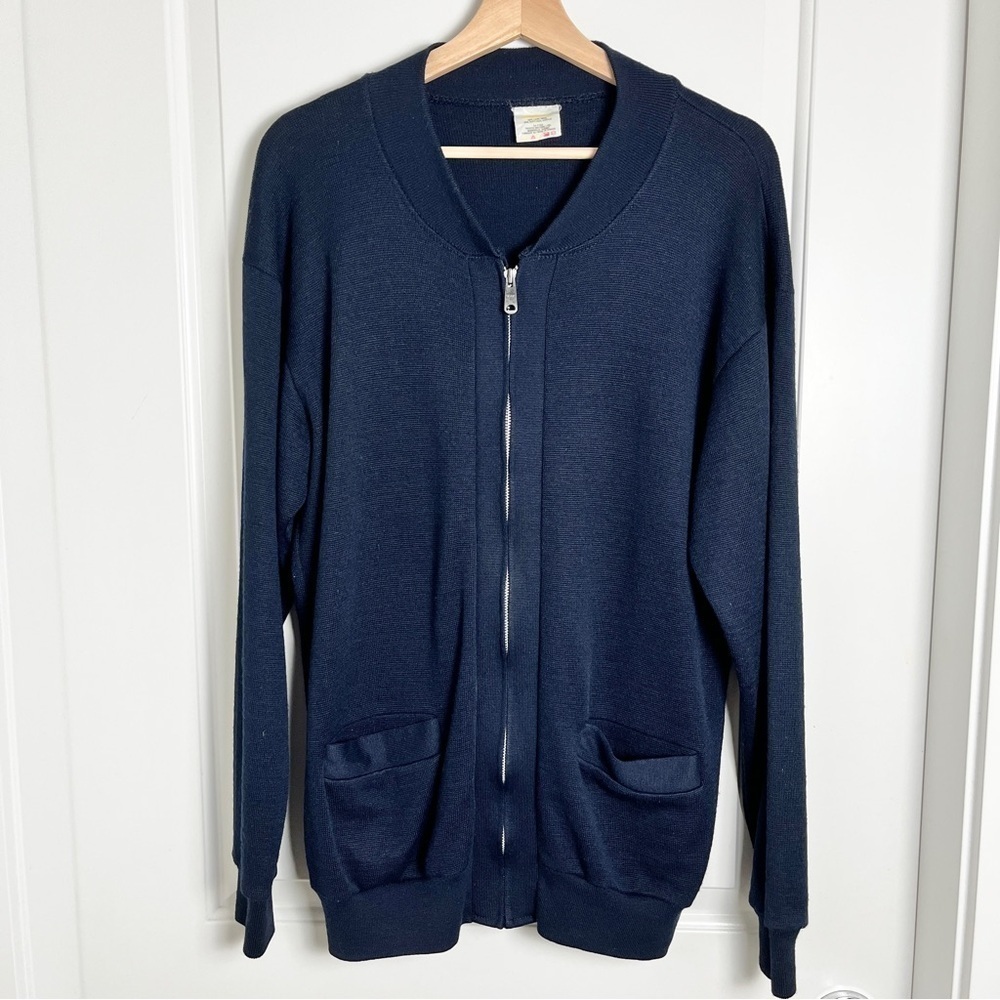 Vintage Jaydee Zip-Up Wool Blend Cardigan Sweater - Classic Navy Blue, Large